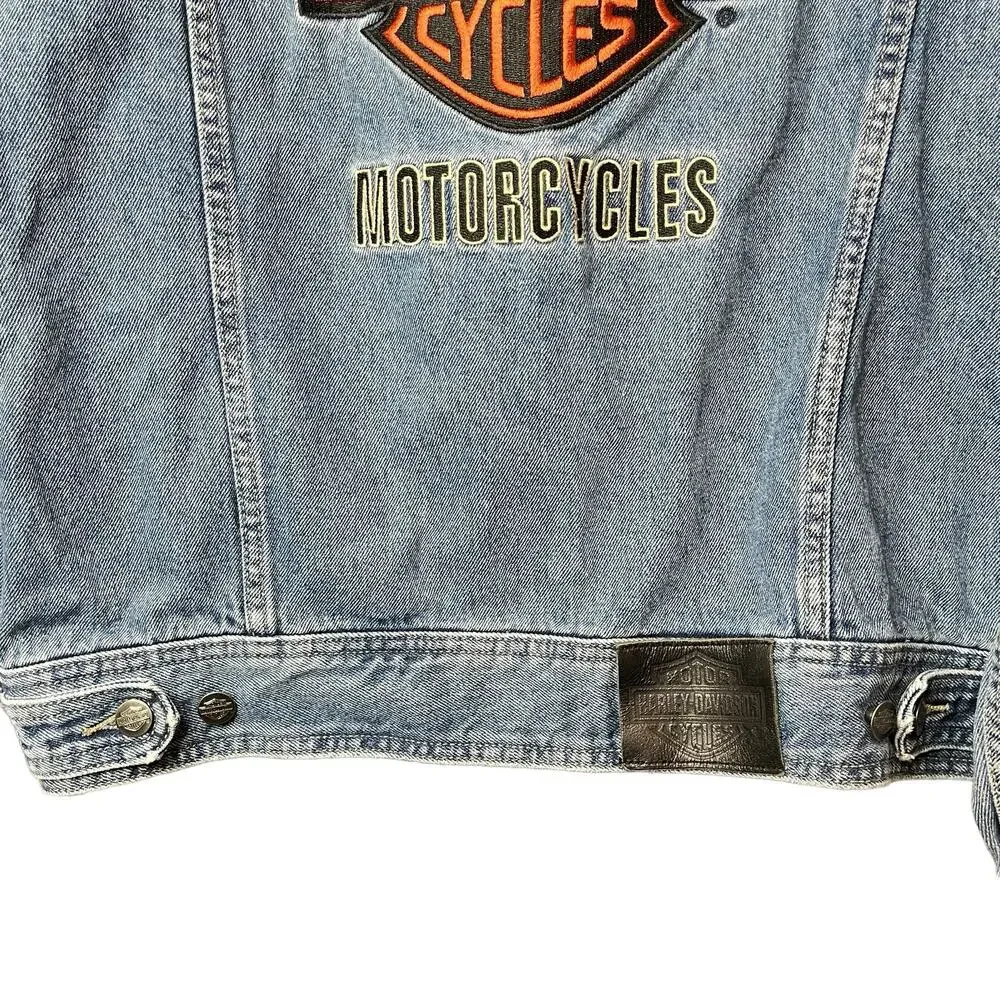 Vintage Harley Davidson Motorcycle Big Logo Denim Jacket Size M